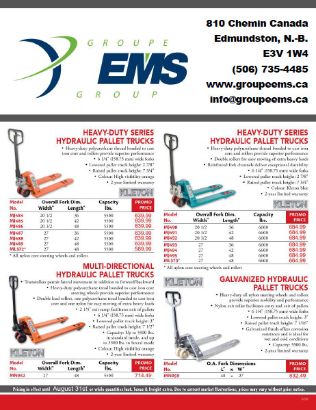 PROMOTIONS SUR TRANSPALETTES HYDRAULIQUES